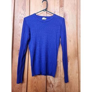 Cielo Ribbed Bodycon Long Sleeve Cable Knit Sweater, Large, Royal Blue